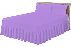 Odeur Lilac Easy Care Double Valance Sheet - Poly Cotton Double Bed Skirt Valance Sheet 137CM x 190CM - Polycotton Double Frilled Base Fitted Valance Sheet