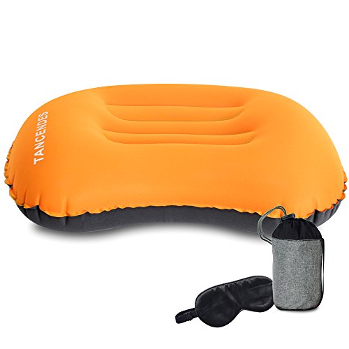 Preisvergleich Produktbild Tancendes Aufblasbare Ultraleichtkissen für Camping - Kompaktes Reisekissen - Bequeme 100% Seidenaugenmaske - für Rucksackreisen, Wandern, Flugzeug, Zug, Auto, Büro, Yoga Gear (Orange)