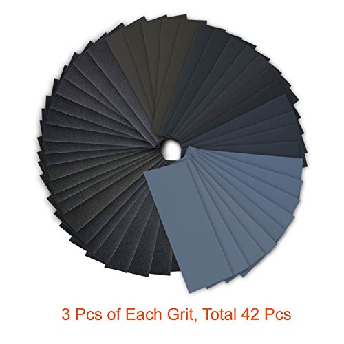 42 Stück nass trocken Schleifpapier 120 bis 3000 Grit Sortiment 9 * 3,6 Zoll Schleifpapier Blätter für Automotive Schleifen, schlichten Holzmöbeln, Finishing Holz Turing - 3