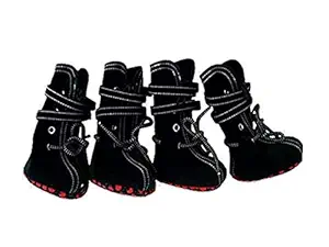 Birds' Park Faux Leather Dog Shoes for Labrador Gsd and Dalmatian (Black and Glitter Brown, Large)