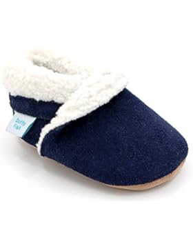 Weiche Baby und Kleinkind Wildleder Hausschuhe von Dotty Fish - Braun und rosa Pantoffeln für Mädchen und Jungen