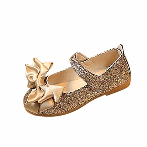 Baby Girls Shoes, Tianya Toddler Kids Princess Bowknot Dance Nubuck Leather Single Shoes Wedged Party Shoes Sandals (UK:7(Inside Length:15CM, Foot Length:14CM), Gold)