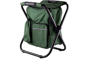 UNISTRENGH Silla de camping plegable 3 en 1 silla mochila taburete plegable con bolsa isotérmica taburete portátil para pesca, camping, senderismo, caza, senderismo, pícnic, barbacoa, verde