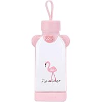 WFZ17 350 ml Kawaii Wasserflasche Quadratisch Cartoon Flamingo/Kaktus/Sakura Glas Trinkwasserflasche Cup B