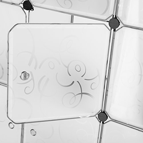 Finether Steckschrank Steckregal Regalsystem Steckregalsystem DIY Cube Regal mit Türen und Kleiderstange aus Kunststoff halb transparent 16 Fächer 147 x 147 x 37 cm | Wohnregal Stehregal Standregal Kleiderschrank Schuhschrank Aufbewahrungsregal für Kleidung Schuhe Spielzeug Bücher - 5