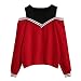 Produktbild Damen Off-Schulter Pullover ,Frauen Kapuzenpullis Pulli Bluse Sweatshirt (M, Rot)