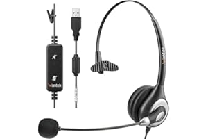 Wantek Auriculares USB con micrófono con cancelación de Ruido y Controles de Audio, Auriculares de PC de Negocios para computadora portátil, Chat Claro, súper Ligero (Monaural)