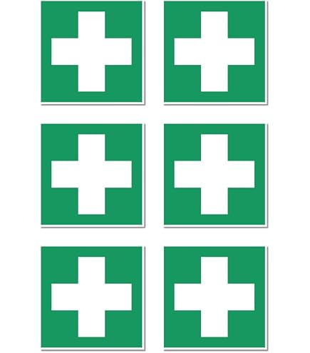 Seco First Aid Kreuz Aufkleber – 60mm Durchmesser, Selbstklebendes Vinyl, 6 Stück