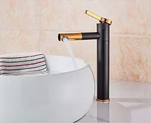 Most Luxurious Stylish Bathroom Faucet with Single Lever - Waterfall Bathroom Basin Faucet of Copper Material - Hot and Cold Water Mixer Antique Tap for Bathroom 12 Inches - Black and Gold