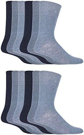12 Pairs men's gentle grip no elastic socks 6-11 uk, 39-45 eur, Plain Colours