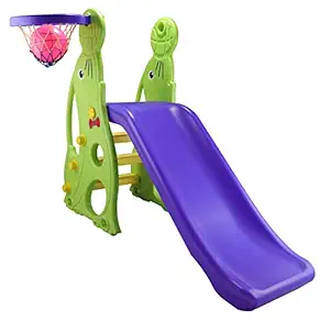 Baby Slide - Garden Slide in Dolphin Shape Along with One Basket Ball for Kids - Easy to Assemble and Use - Unbreakable Plastic - Indoor and Outdoor Use - Age 1 to 7 Years