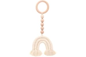 XNSHUN Makramee Regenbogen Wandteppich Deko, Handgefertigte Woven Regenbogen Wandteppich Kindergeburtstag Deko Wanddeko, Bohomian Regenbogen Wandbehang Hängedeko Mit Holzperlen Für Schlafzimmer Kinderzimmer