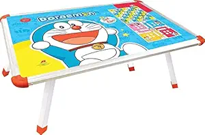 ADLON Multipurpose Foldable Laptop Study whiteboard Writing Bed Breakfast Tray Table with Adjustable Magnetic Legs Write & Wipe Table for Kids (24X12X9.5 inch) (Doraemon Writing Table)