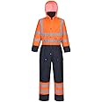 Portwest S485 Men's Hi Vis Winter Work Coveralls Waterproof 300D Polyester Protective Boiler Suit Durable Overalls Thermal Lined Workwear Rain Suit, Orange/Navy, Large