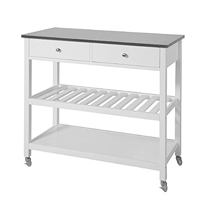 SoBuy® FKW47-W Desserte roulante Chariot de cuisine de 2 étages avec grand plan de travail en Acier Inox