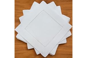 MOLUO 12 Pieces Cocktail Napkins,Cocktails Hemstitch Napkin,Beverage Napkins For Dinner Party, Linen Cotton Fabric 8“x8 (20x20cm)