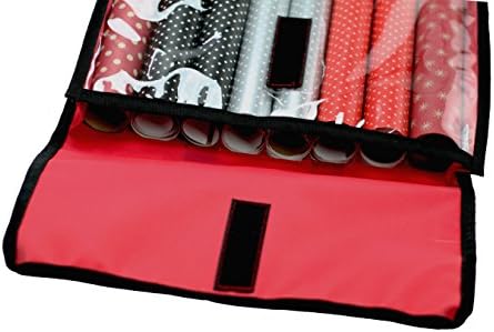 Deluxe Red Gift Wrap Storage Bag – Universal Wrapping Paper Organizer for Storing of up to 8 and Christmas Wrapping Paper – Flat Gift Wrap Organizer for Hanging on Door, Wall or Cabinet