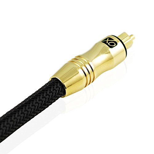 XO Ultra 0,5m Schwarz – professionelles digital optisches Toslink Kabel – 24k vergoldetes Gehäuse – Kompatibel mit PS3, PS4, Xbox One, Sky HD, HDTv, Blu-rays, AV Amps **Das qualitative Glasfasermaterial sorgt für eine bessere Klarheit bei der Übertragung digitaler Signale** - 3