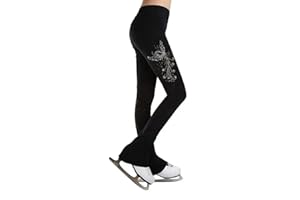 COYI Frauen Schwarz Eislaufstrumpfhosen Eislaufhosen Strass Kinder Thermal Eislaufstrumpf Schlittschuh-Training Hose Eiskunstlauf Leggings(Size:3XL,Color:Schwarz)