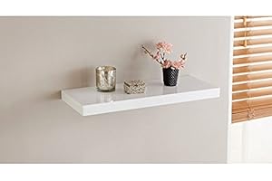 spot on dealz High Gloss Wall Floating Shelf/Shelves White/Black/Grey Display Storage Unit (White, 40CM)