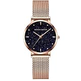 Damen Uhren, L'ananas 2018 Sternenklarer Himmel Wählen Mesh Armband Quarz Uhren Mit Geschenkbox (Z-Gold+Schwarz)