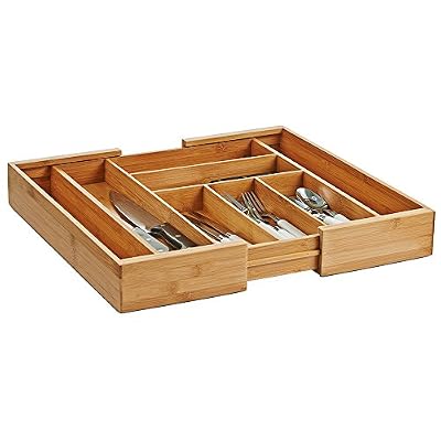 Zeller 2057770 Tiroir à Couverts Extensible en Bambou Marron 35-58 x 43 x 6,5 cm