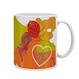 Indigifts Holi Special Colors of Love Quote Hand Drawn Couple Illustrated on Splash of Colors Multi Coffee Mug 330 ml - Holi Gifts, Holi Items, Funky Gifts, Colorful Coffee Mug, Couple Gift, Love Gift