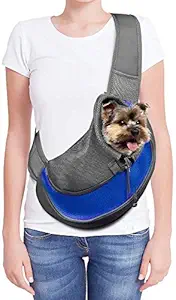 Royale Cat Pet Carrier Hand Free Sling Puppy Carry Bag Small Puppy Cat Travel Carrier with Breathable Mesh Pouch for Outdoor Travel Walking Subway- Blue