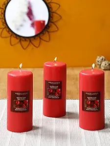 Hosley Apple Cinnamon Wax Pillar Candles (2.75 cm x 2.75 cm x 6 cm, Red, Set of 3)