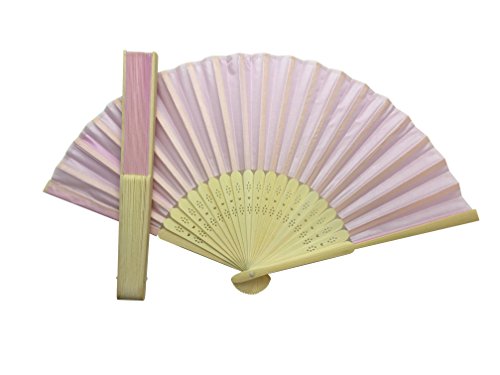 Vruti's Light Pink Fabric Foldable Hand Held Bamboo and Wooden Fan