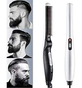Beard Straightener RYLAN Quick Hair Styler for Men Electric Beard Straightener Massage Hair Comb Beard Comb Multifunctional Curly Hair Straightening Comb Curler- (White)