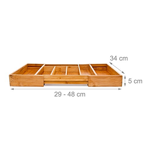 Relaxdays Besteckkasten H x B x T: ca. 5 x 48 x 34cm große Besteckeinlage aus Bambus mit 5 bis 7 Fächern als Schubladeneinsatz und Küchenorganizer ausziehbarer Besteckeinsatz Organizer aus Holz, natur - 4