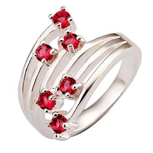 joyliveCY-la moda mujer elegante chapado en plata 925 anillo de seis aros de seis Rose Zircon Reino Unido tama?o Q