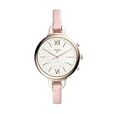 Fossil Q Annette Damen Hybrid Smartwatch - Roségoldenes Edelstahlgehäuse mit rosa Lederarmband – Kompatibel Android und iOS