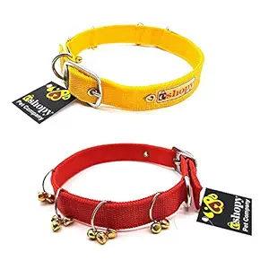 ESHOPY Dog Collar Combo with Buckle Adjustable Safety Nylon Collars for Small Medium Large Dogs, Bell (Ghungroo) Specially for Medium Breed Dogs Collar (Yellow & Red)