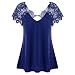 Produktbild Makefortune T-Shirt Top Bluse, Sommer Womens Fashion Plus Größe Spitze Stich V-Ausschnitt Kurzarm Trim Cutwork Casual T-Shirt Tops Bluse (XXXXXL, Blau)