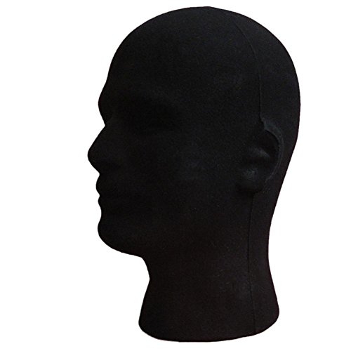 Tefamore Schwarz Männlich Kopf Modell,Styropor Schaum Schaufensterpuppe,Dummy-Perücke Brille Hut Display-Ständer - 2