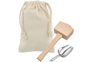 MEETOZ Lewis Sac et broyeur à maillets en bois, sacs à glace pilés en toile réutilisables, barre à maillet en bois, pelle à glace en acier, pour barman d'été et outils de bar