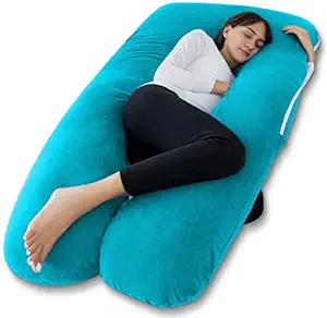 Angel Mommy Full Body Pregnancy Pillow - U Shaped Pillow/Body Pillow/Lumbar Pillow/Maternity Pillow with 100% Cotton Zippered Cover for Pregnant Women - Sky Blue