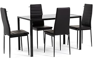 SIEDITI FUORI E DENTRO Set pranzo Tavolo Rettangolare Ettore + 4 Sedie Imbottite con schienale alto Lidia (Antracite)