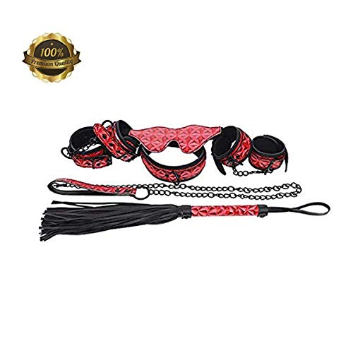 Preisvergleich Produktbild Marilia Leder Diamond Pattern Haltbarkeit einstellbar multifunktionale Handschellen, Augenklappen, Paare gebunden, rot (5 Stück)