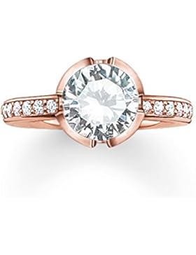 THOMAS SABO Damen Solitärring Signature Line Weiß Pavé Klein 925er Sterlingsilber; 750er Roségold Vergoldung Zirkonia...