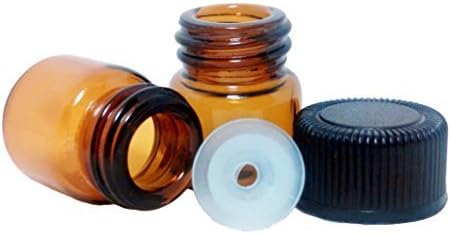 1/4 Dram (1 ml) Amber Glass Vial w/Black Cap and Orifice Reducer - Pack of 144 by Alternative Apothecary