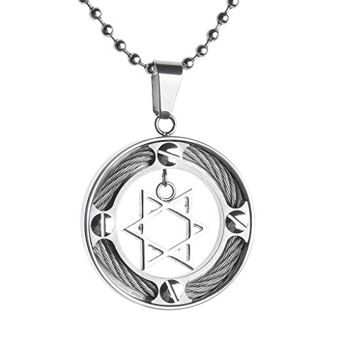 Zysta Collier de Pendentif Star of David/Étoile de David/Hexagramme Rond Juive Talisman Prière Couleur Argent 