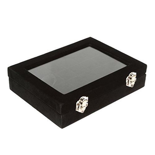 24 Raster Samt verspiegelt Jewelry Display Box Ringe Ohrringe Halskette Nail Art Organizer Fall – Rose Rot/Schwarz – Schwarz, Eine Größe schwarz - 6