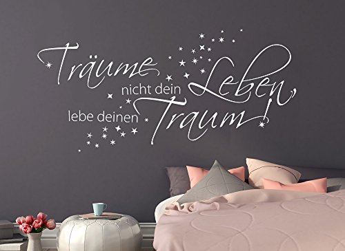 Grandora W1102 Wandtattoo Zitat Träume nicht dein Leben, Lebe deinen Traum Schlafzimmer weiß 120 x 47 cm - 3