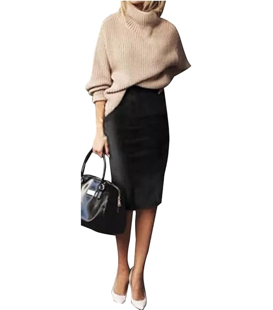 Damen Rock Knielang Rock Hohe Taille Stretch Bodycon Partyrock Elegant Herbst Winter Wildleder Rock Skirt Bleistiftrock Freizeitrock Midirock