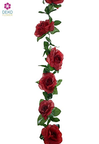 Dekoflower - Künstliche Rosengirlande Blumengirlande aus Seidenrosen Kunstblumen rot 180 cm lang