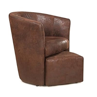 Générique BAYA fauteuil cabriolet et pouf marron aspect vielli
