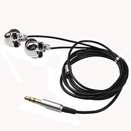 Boweike 3.5mm Adapter Earphone In-ear Headphone Silver Metallic Skull Design Headphones Headsets For Samsung/ Iphone/ MP3 Players/ Smartphone/ Laptop/ Tablet/ HTC/ Nokia/ Xiaomi/ Sony/ Ipod (Silver)